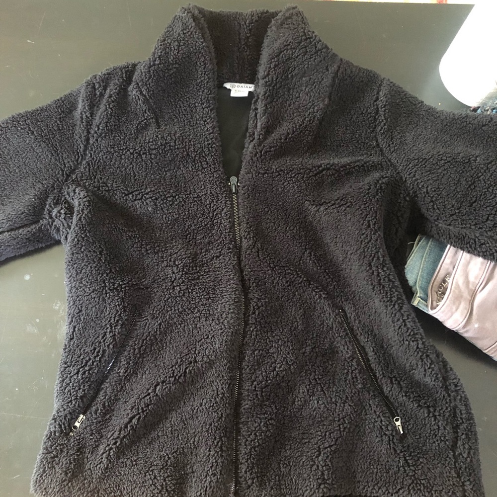 Black fuzzy fleece Gaiam zip up, never worn